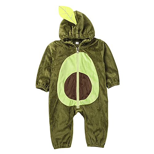 Yassiglia 0-24 Monate Baby Jungen Mädchen Grün Avocado Kostüm Kleinkind Niedlich Outfit Neugeborene Strampler Strümpfen Set für Halloween Cosplay Geburtstag Fest (Grün Langarm, 6-9 Months) von Yassiglia