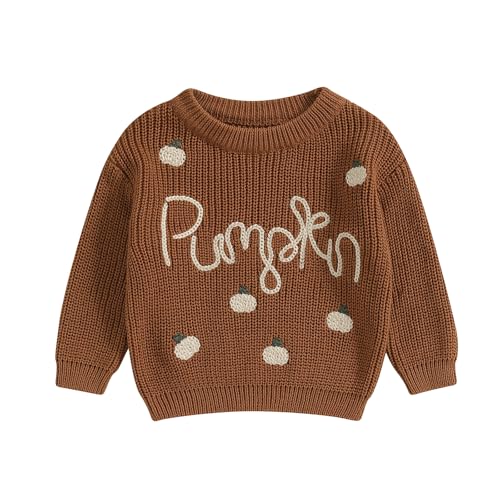 Yassiglia Baby Halloween Strickpullover Kleinkinder Kürbis/Geist Sweatshirt Langarm Rundhals Gestrickter Pullover Neugeborenes Baby My First Halloween Outfit (Braun, 3-6 Months) von Yassiglia
