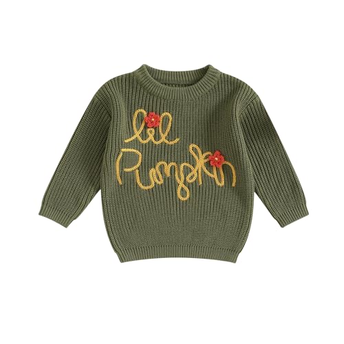 Yassiglia Baby Halloween Strickpullover Kleinkinder Kürbis/Geist Sweatshirt Langarm Rundhals Gestrickter Pullover Neugeborenes Baby My First Halloween Outfit (Grün Wort, 12-18 Months) von Yassiglia