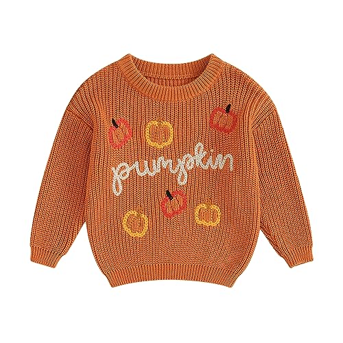 Yassiglia Baby Halloween Strickpullover Kleinkinder Kürbis/Geist Sweatshirt Langarm Rundhals Gestrickter Pullover Neugeborenes Baby My First Halloween Outfit (Orange Kürbis, 12-18 Months) von Yassiglia