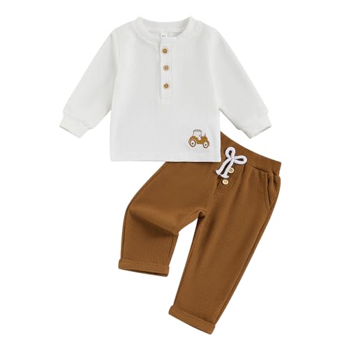 Yassiglia Baby Jungen Herbst Musselin Kleidung Set Weiche Bekleidungssets für Kleinkind Baumwolle-Leinen Outfit Sweatshirt + Lange Hose (Khaki, 12-24 Months) von Yassiglia