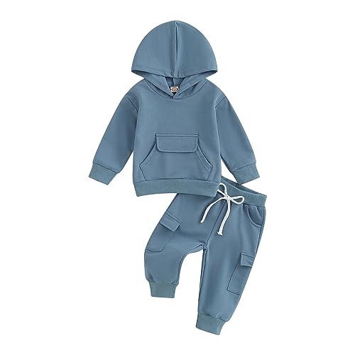 Yassiglia Baby Jungen Kleidung Set Neugeborene Zweiteiler Outfit Kleinkind Herbst Bekleidungssets Jogginganzug für Baby Junge Kapuzenpullover + Hosen Set (Blau, 0-6 Months) von Yassiglia