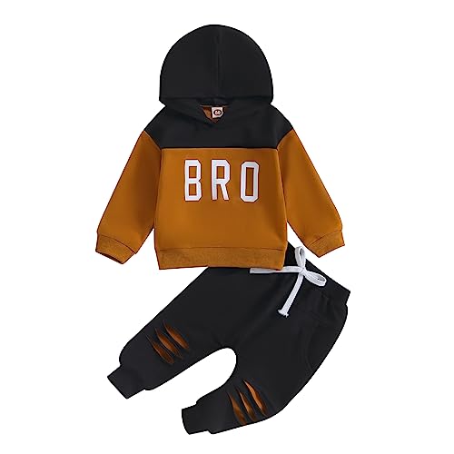 Yassiglia Baby Jungen Kleidung Set Neugeborene Zweiteiler Outfit Kleinkind Herbst Bekleidungssets Jogginganzug für Baby Junge Kapuzenpullover + Hosen Set (Braun Schwarz, 12-18 Months) von Yassiglia