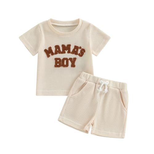 Yassiglia Baby Jungen Kleidung Set Sommer Zweiteiler Outfit Farbe Patchwork Kurzarm Shirt + Shorts Kleinkind Bekleidungssets Neugeborene Babykleidung (Beige B, 0-6 Months) von Yassiglia