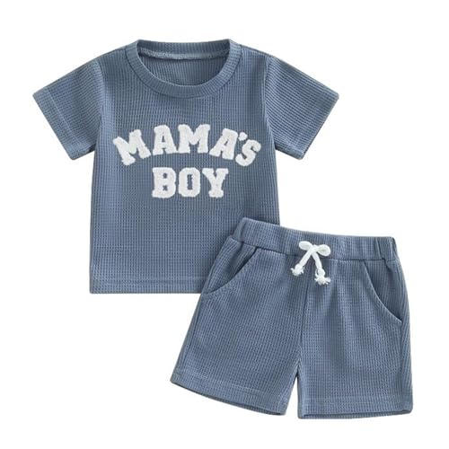 Yassiglia Baby Jungen Kleidung Set Sommer Zweiteiler Outfit Farbe Patchwork Kurzarm Shirt + Shorts Kleinkind Bekleidungssets Neugeborene Babykleidung (Blau B, 18-24 Months) von Yassiglia