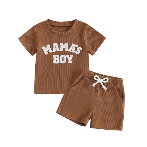 Yassiglia Baby Jungen Kleidung Set Sommer Zweiteiler Outfit Farbe Patchwork Kurzarm Shirt + Shorts Kleinkind Bekleidungssets Neugeborene Babykleidung (Braun B, 18-24 Months) von Yassiglia