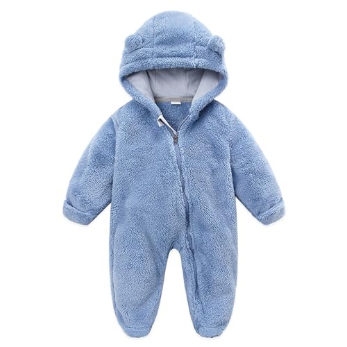 Yassiglia Baby Jungen Mädchen Strampler Herbst Winter Plüsch Overall Niedlich Bärenohr Schneeanzug Neugeborene Warmer Jumpsuit mit Kapuze und Reißverschluss (Hell Blau, 6-9 Months) von Yassiglia