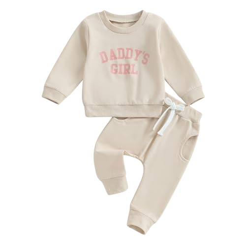 Yassiglia Baby Mädchen Kleidung Set Neugeborene Süßes Zweiteiler Outfit Kleinkind Herbst Winter Bekleidungssets Sweatshirt + Lange Hose (Aprikose D, 0-6 Months) von Yassiglia