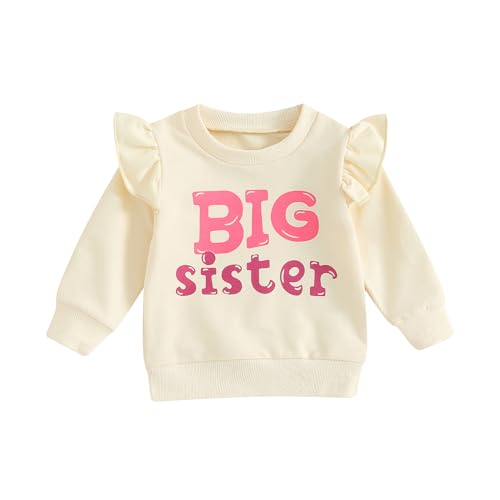 Yassiglia Baby Mädchen Schwester Matching Outfit Kinder Sweatshirt Neugeborene Langarm Strampler Big Sister Little Sister Outfits Herbst Kleidung (Beige-A1, 18-24 Months) von Yassiglia