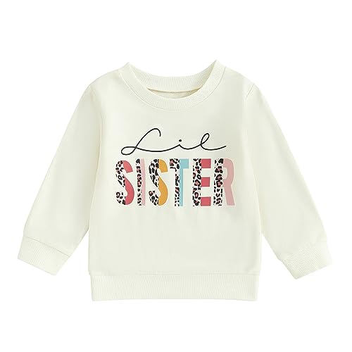 Yassiglia Baby Mädchen Schwester Matching Outfit Kinder Sweatshirt Neugeborene Langarm Strampler Big Sister Little Sister Outfits Herbst Kleidung (Beige B, 12-18 Months) von Yassiglia