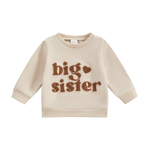 Yassiglia Baby Mädchen Schwester Matching Outfit Kinder Sweatshirt Neugeborene Langarm Strampler Big Sister Little Sister Outfits Herbst Kleidung (Khaki-B, 3-4 Years) von Yassiglia