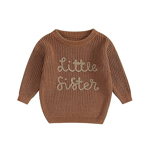 Yassiglia Baby Mädchen Schwester Matching Outfit Kinder Warme Strickpullover Neugeborene Gestricktes Sweatshirt Big Sister Little Sister Outfits Herbst Winter Kleidung (Braun, 0-3 Months) von Yassiglia