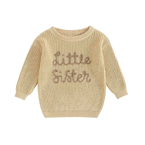 Yassiglia Baby Mädchen Schwester Matching Outfit Kinder Warme Strickpullover Neugeborene Gestricktes Sweatshirt Big Sister Little Sister Outfits Herbst Winter Kleidung (Khaki, 0-3 Months) von Yassiglia