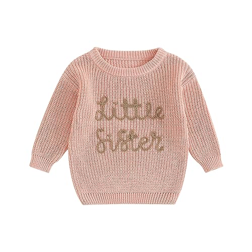 Yassiglia Baby Mädchen Schwester Matching Outfit Kinder Warme Strickpullover Neugeborene Gestricktes Sweatshirt Big Sister Little Sister Outfits Herbst Winter Kleidung (Rosa, 0-3 Months) von Yassiglia