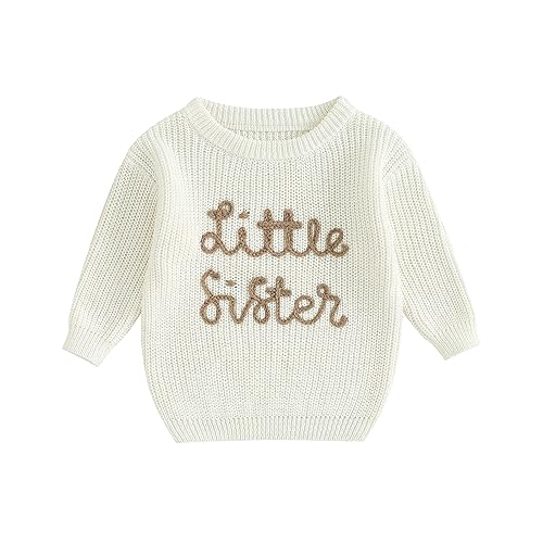 Yassiglia Baby Mädchen Schwester Matching Outfit Kinder Warme Strickpullover Neugeborene Gestricktes Sweatshirt Big Sister Little Sister Outfits Herbst Winter Kleidung (Weiß, 0-3 Months) von Yassiglia