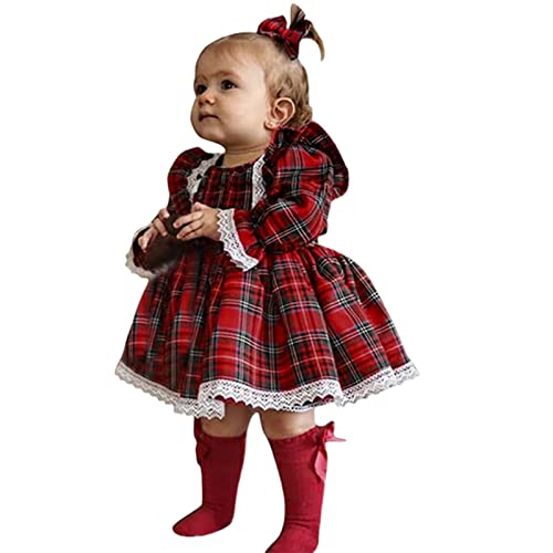 Yassiglia Baby Mädchen Weihnachtskleid Langarm Tutu Prinzessin Kleid Baby Born Weihnachtsoutfit Kleinkind Weihnachten Kleidung Set (Rot A, 1-2 Years) von Yassiglia