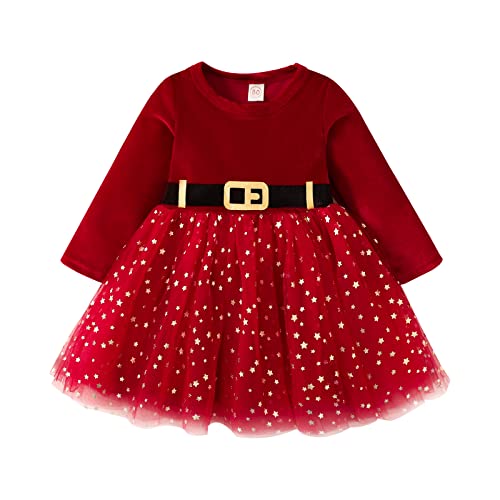 Yassiglia Baby Mädchen Weihnachtskleid Langarm Tutu Prinzessin Kleid Baby Born Weihnachtsoutfit Kleinkind Weihnachten Kleidung Set (Rot C, 12-18 Months) von Yassiglia