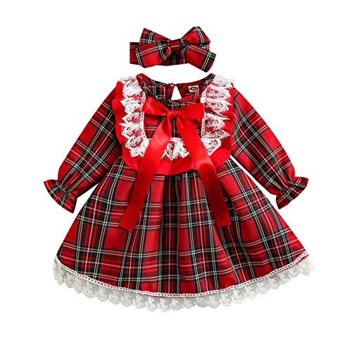 Yassiglia Baby Mädchen Weihnachtskleid Langarm Tutu Prinzessin Kleid Baby Born Weihnachtsoutfit Kleinkind Weihnachten Kleidung Set (Rot D, 12-18 Months) von Yassiglia