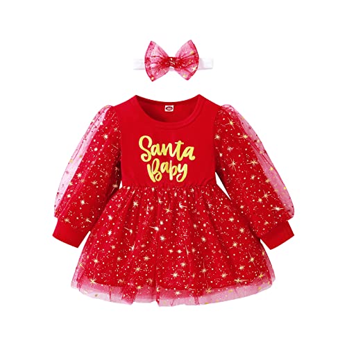 Yassiglia Baby Mädchen Weihnachtskleid Langarm Tutu Prinzessin Kleid Baby Born Weihnachtsoutfit Kleinkind Weihnachten Kleidung Set (Rot Santa Baby, 3-4 Years) von Yassiglia