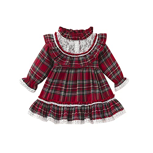 Yassiglia Baby Mädchen Weihnachtskleid Langarm Tutu Prinzessin Kleid Baby Born Weihnachtsoutfit Kleinkind Weihnachten Kleidung Set (Rot Weiß, 3-4 Years) von Yassiglia