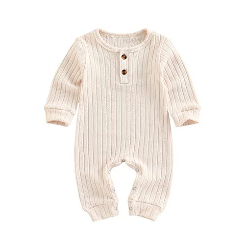 Yassiglia Baby Strampler Herbst Winter Schlafanzug mit Knopf Rundhalsausschnitt Langarm Jumpsuit Casual Overall für Neugeborenes Mädchen Jungen (Aprikose, 0-3 Months) von Yassiglia