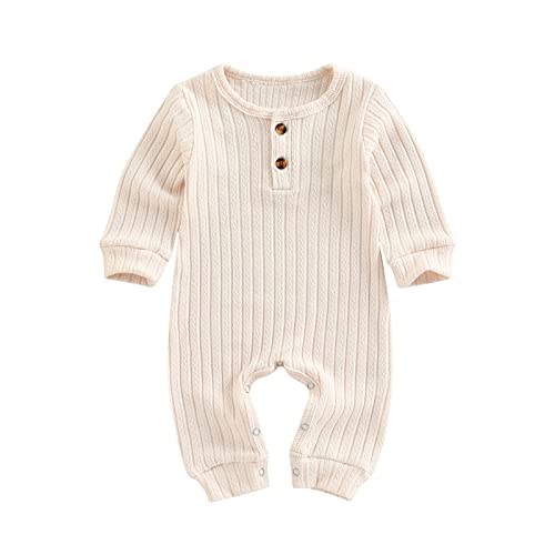 Yassiglia Baby Strampler Herbst Winter Schlafanzug mit Knopf Rundhalsausschnitt Langarm Jumpsuit Casual Overall für Neugeborenes Mädchen Jungen (Aprikose, 6-12 Months) von Yassiglia