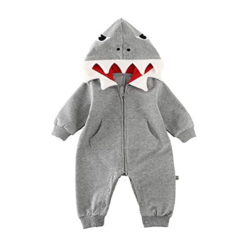 Yassiglia Baby Strampler Neugeborene Herbst Winter Overall Kleinkind Tierkostüm Jumpsuit mit Kapuze Langarm Bodysuit für Baby Mädchen Jungen Kuschelig (Grau Hai, 6-12 Months) von Yassiglia