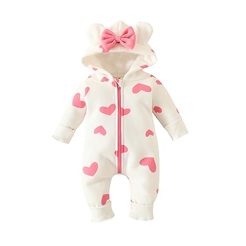 Yassiglia Baby Strampler Neugeborene Herbst Winter Overall Kleinkind Tierkostüm Jumpsuit mit Kapuze Langarm Bodysuit für Baby Mädchen Jungen Kuschelig (Rosa Weiß Herz, 6-9 Months) von Yassiglia