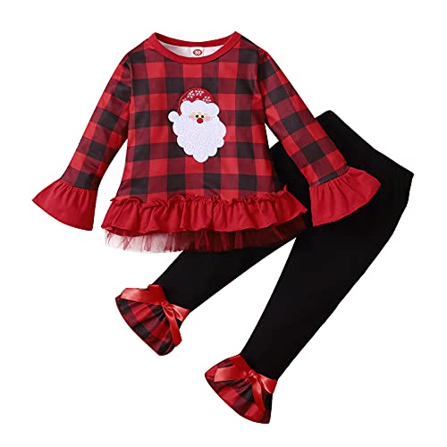 Yassiglia Baby Weihnachtsoutfit Mein Erstes Weihnachten Kleidung Mädchen Babykleidung Kostüm Kinder Langarm Pullover + Hose + Stirnband Set Geschenke (Rot, 18-24 Months) von Yassiglia