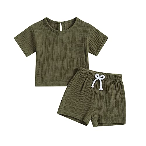 Yassiglia Bekleidungssets für Baby Jungen Top + Shorts Set Sommer Zweiteiler Outfit Neugeborene Babykleidung Kleinkind Weiches Kleidung Set (Dunkel Grün, 2-3 Years) von Yassiglia