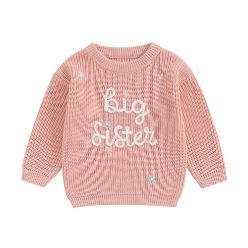 Yassiglia Big Sister Little Sister Outfits Baby Mädchen Stickerei Pullover Kinder Gestricktes Sweatshirt Fall Winter Warm Strickpullover Schwester Matching Kleidung (Hell Rosa Big, 4 Years) von Yassiglia