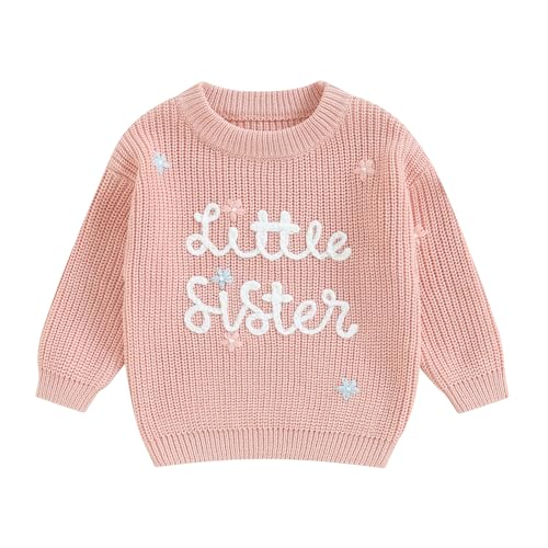 Yassiglia Big Sister Little Sister Outfits Baby Mädchen Stickerei Pullover Kinder Gestricktes Sweatshirt Fall Winter Warm Strickpullover Schwester Matching Kleidung (Hell Rosa Lil, 6-9 Months) von Yassiglia