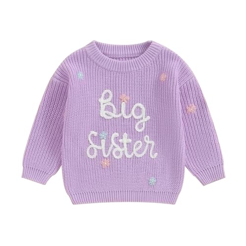 Yassiglia Big Sister Little Sister Outfits Baby Mädchen Stickerei Pullover Kinder Gestricktes Sweatshirt Fall Winter Warm Strickpullover Schwester Matching Kleidung (Lila Big, 5 Years) von Yassiglia