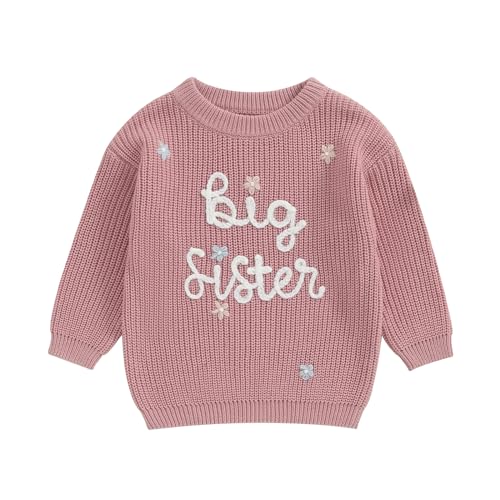 Yassiglia Big Sister Little Sister Outfits Baby Mädchen Stickerei Pullover Kinder Gestricktes Sweatshirt Fall Winter Warm Strickpullover Schwester Matching Kleidung (Rosa Big, 18-24 Months) von Yassiglia