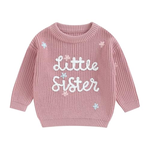 Yassiglia Big Sister Little Sister Outfits Baby Mädchen Stickerei Pullover Kinder Gestricktes Sweatshirt Fall Winter Warm Strickpullover Schwester Matching Kleidung (Rosa Lil, 0-3 Months) von Yassiglia