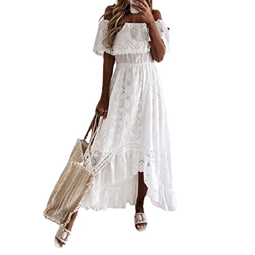 Yassiglia Boho Kleid Damen Sommer Lange Kleider Strand Häkelkleid Lässig A-Linie Sommerkleid Ärmellos Rückenfrei Strandkleid Lang, Elegant, Leicht, Lufitg (Weiß A, S) von Yassiglia