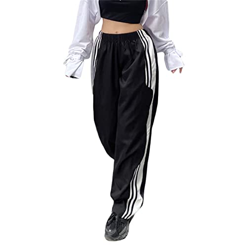 Yassiglia Cargohose Damen Baggy Cargo Hosen Frauen High Waist Weite Beine Fallschirm Hose Lange Freizeithose Y2K Parachute Pants Women Streetwear (Schwarz A, S) von Yassiglia