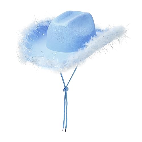 Yassiglia Cowboy Hut Kinder Mädchen Jungen Cowboyhut Breite Krempe Western Cowgirl Hut Zubehör Kopfbedeckung für Fasching Karneval Fest Party (Blau, One Size) von Yassiglia