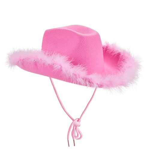 Yassiglia Cowboy Hut Kinder Mädchen Jungen Cowboyhut Breite Krempe Western Cowgirl Hut Zubehör Kopfbedeckung für Fasching Karneval Fest Party (Rosa A, One Size) von Yassiglia