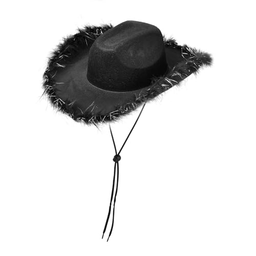 Yassiglia Cowboy Hut Kinder Mädchen Jungen Cowboyhut Breite Krempe Western Cowgirl Hut Zubehör Kopfbedeckung für Fasching Karneval Fest Party (Schwarz A, One Size) von Yassiglia