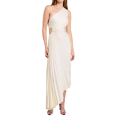 Yassiglia Damen Abendkleid Lang Partykleid Elegant Maxikleid Sommer Ärmellos EIN-Schulter Plissee Kleid für Hochzeit Cocktail Party Fest (Weiß, S) von Yassiglia