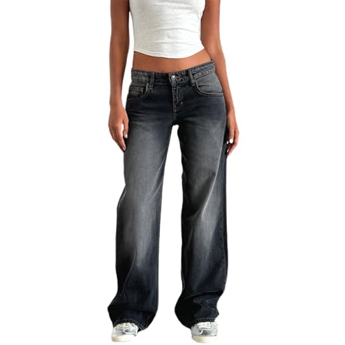 Yassiglia Damen Baggy Jeans Y2K Low Rise Wide Leg Jeans Boyfriend Jeans für Frauen Casual Baggy Hose mit Tasche, Dunkelgrau a, M Yassiglia Damen Baggy Jeans Y2K Low Rise Wide Leg Jeans Boyfriend Jeans für Frauen Casual Baggy Hose mit Tasche, Dunkelgrau a, M von Yassiglia