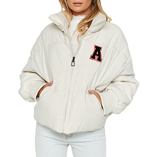 Yassiglia Damen Winterjacke Warme Puffer Jacke Leichte Daunenjacke Verdickte Sweatjacke ohne Kapuze Mädchen Herbst Winter Bomberjacke Outdoor Streetwear (Weiß, L) von Yassiglia