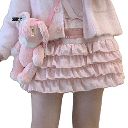 Yassiglia Damen Y2K Rock Mädchen Harajuku Stil Kurze Röcke Süß Lolita Minirock Hohe Taille Geschichtet Röcke mit Rüsche Elegant A-Linie Rock (Rosa, S) von Yassiglia