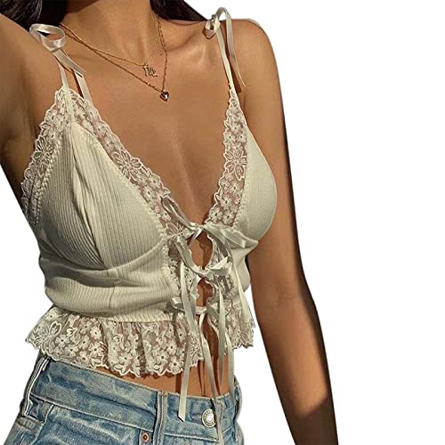 Yassiglia Damen Y2K Top Sexy Corset Crop Top Camisole Slim Fit Cami Top Sommer Kurz Oberteil Ärmellos Spaghetti Träger Shirt für Party Club Freizeit (Weiß D, L) von Yassiglia