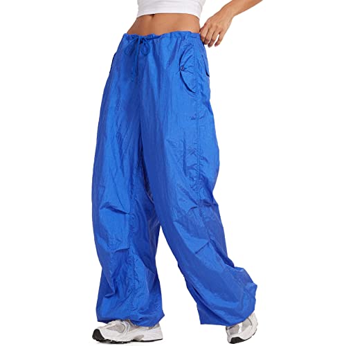 Yassiglia Frauen Cargo Hose Damen Low Waist Weites Bein Crago Pants Y2K Baggy Jeans für Teenager Mädchen Casual Bauchweg Hosen Streetwear (Blau, S) von Yassiglia