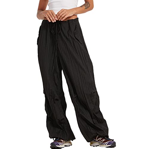 Yassiglia Frauen Cargo Hose Damen Low Waist Weites Bein Crago Pants Y2K Baggy Jeans für Teenager Mädchen Casual Bauchweg Hosen Streetwear (Schwarz A, M) von Yassiglia