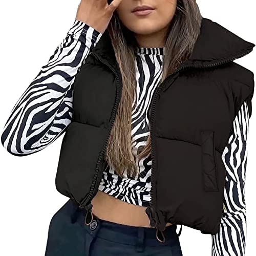 Yassiglia Herbst Winter Weste Damen Leichte Daunenweste ohne Kapuze Zip Up Steppweste mit Reißverschluss Ärmellose Übergangsjacke Kurz, Dick, Warm, Leicht, Outdoor (Schwarz, M) von Yassiglia