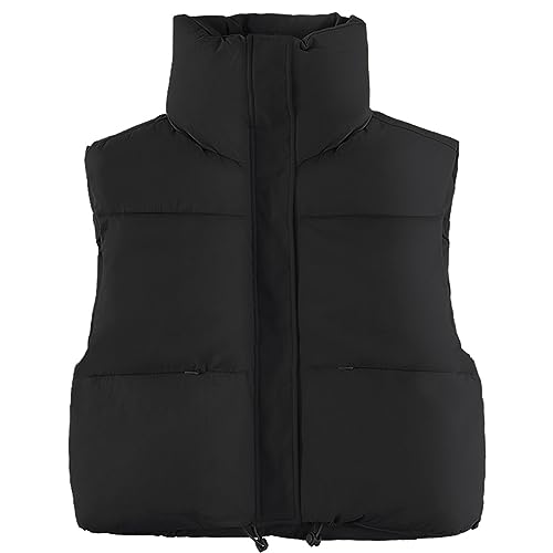 Yassiglia Herbst Winter Weste Damen Leichte Daunenweste ohne Kapuze Zip Up Steppweste mit Reißverschluss Ärmellose Übergangsjacke Kurz, Dick, Warm, Leicht, Outdoor (Schwarz A, S) von Yassiglia