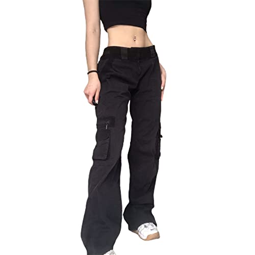 Yassiglia Hose Damen Jeans Gothic Jeans für Frauen Weites gerades Bein Punk Grunge Baggy Hosen Vintage Gotisch Ästhetische Jeanshose Y2k Streetwear mit Taschen S-XXL (Schwarz mit Taschen, M) von Yassiglia